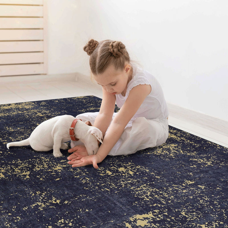 2' x 3' Machine Washable Area Rugs, Low-Pile, Non-Slip, Non-Shedding, Foldable, Kid & Pet Friendly Area Rugs For Living Room, Bedroom, Kitchen, Dining Room Rug, Perfect Gift - Black / Gold