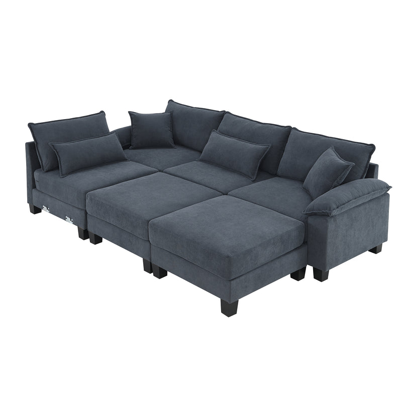 [VIDEO provided] [New] 133*65" Corduroy Modular Sectional Sofa,U Shaped Couch with Armrest Bags,6 Seat Freely Combinable Sofa Bed,Comfortable and Spacious Indoor Furniture for Living Room, 2 Colors