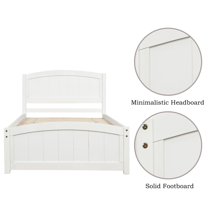 Twin Platform Bed With Headboard, Footboard And Wood Slat Support - White