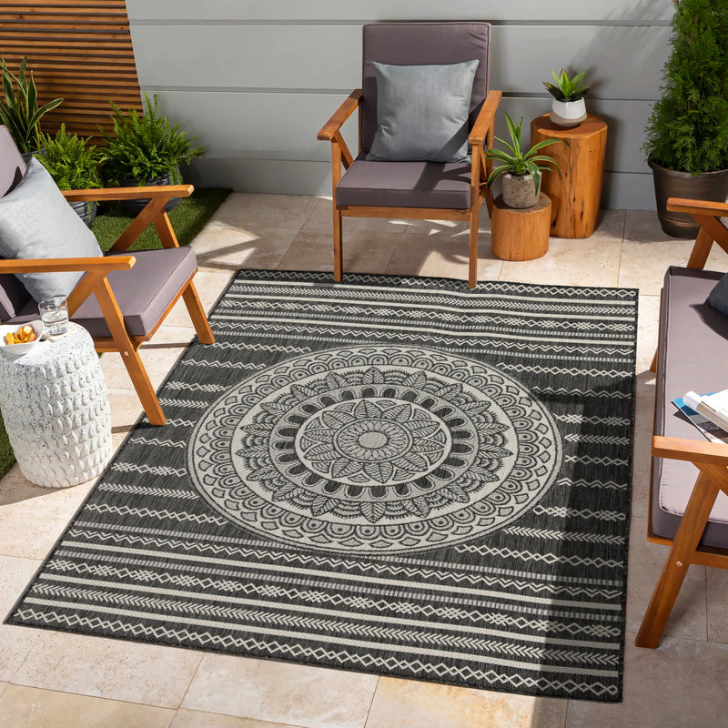 Sunshine - 7'10" X 10'3" Polypropylene Indoor / Outdoor, Area Rug - Anthracite