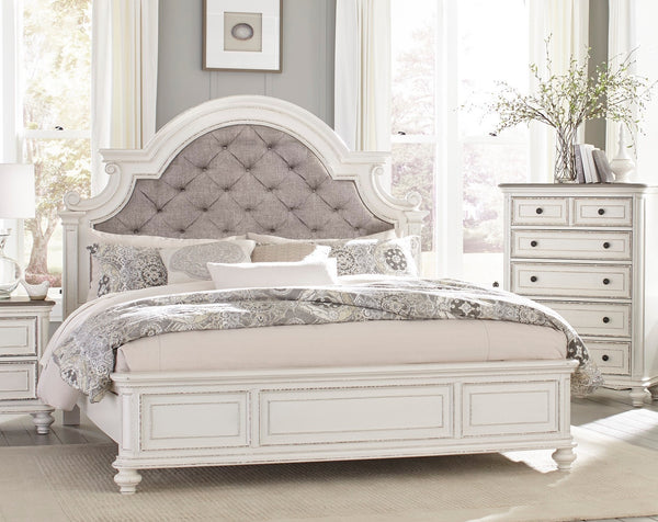 Antique White Finish 1pc Queen Size Bed Button-Tufted Upholstered Headboard Traditional Design Bedroom Furniture