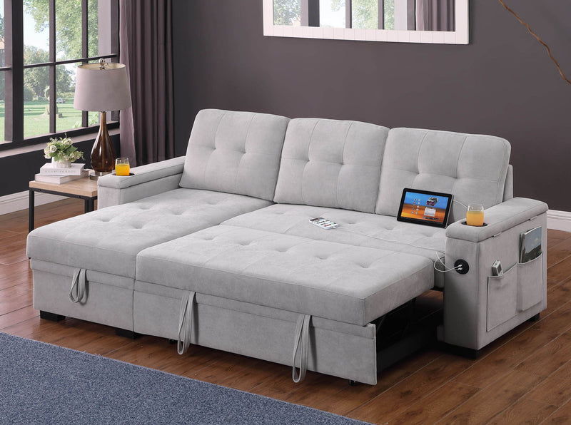 Ashlyn II - 84"W Woven Fabric Reversible Sleeper Sectional Sofa with Storage Chaise