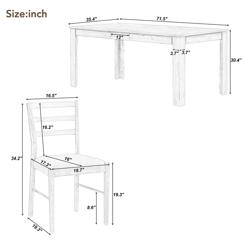 Wooden Dining Table Set Mutifunctional Extendable Table With Leaf And 2 Drawers, Dining Chairs With Soft Cushion