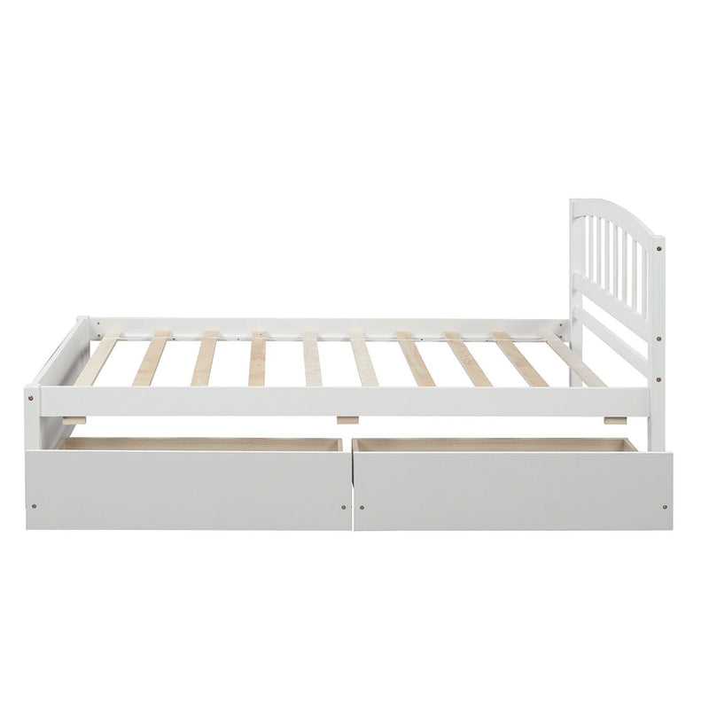 Twin Platform Storage Bed Wood Bed Frame With Two Drawers And Headboard - White