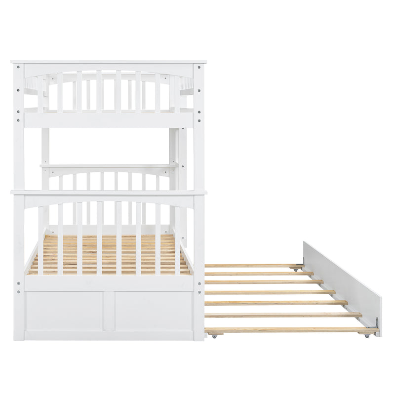 Twin over Twin Bunk Bed with Twin Size Trundle, Convertible Beds, White