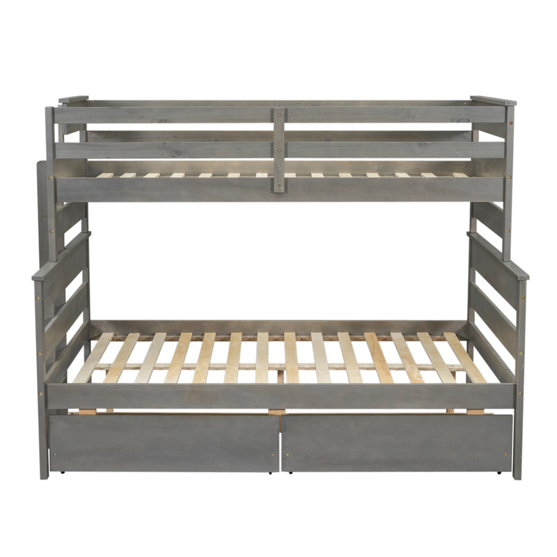 Wood Twin over Full Bunk Bed with 2 Drawers, Gray