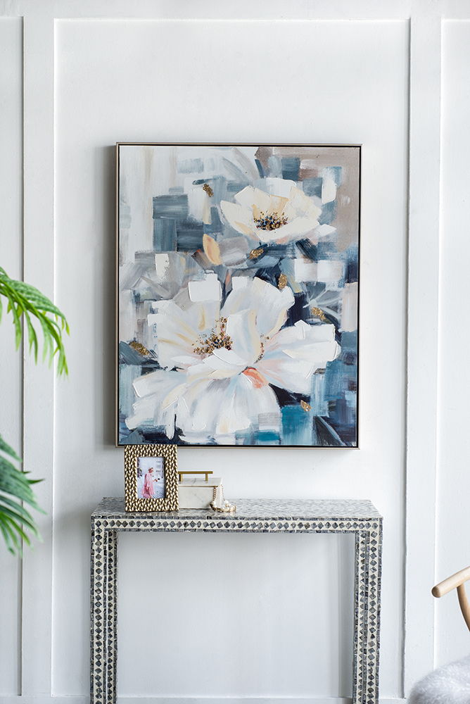 Large Rectangle Framed Wall Art Flower Canvas Print, Home Decor For Living Room Kitchen Foyer Office - Blue