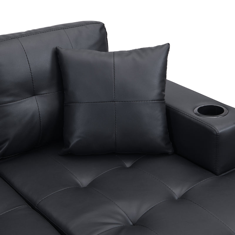 Sectional Sofa Set For Living Room With L Shape Chaise Lounge, Cup Holder, Left Or Right Hand Chaise Modern 4 Seat - Black