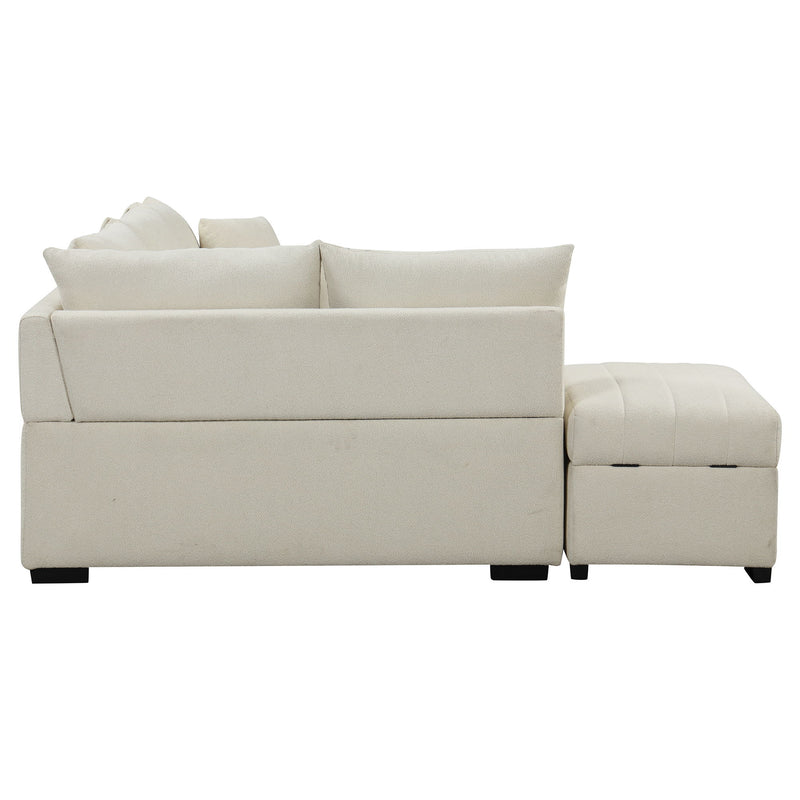 L-Shaped Sectional Pull Out Sofa Bed Sleeper Sofa With Two USB Ports, Two Power Sockets And A Movable Storage Ottoman