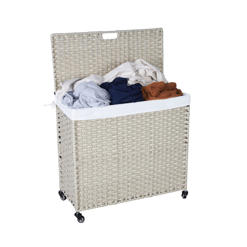 Laundry Hamper With Lid PE Rattan Powder Coating Frame Clothes Hampers With 2 Removable Bags