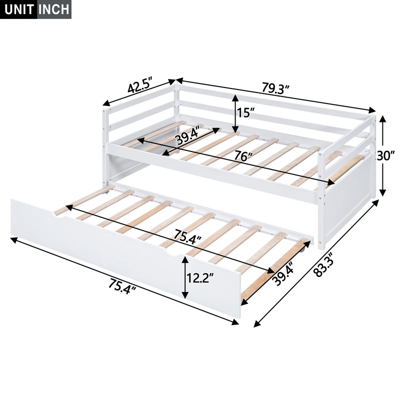 Twin Size Wood Daybed with Twin Size Trundle, White