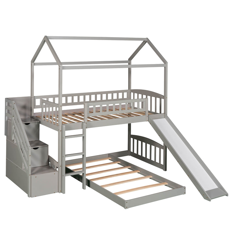 Twin Over Twin Bunk Bed with Two Drawers and Slide, House Bed with Slide, White(OLD SKU :LP000129AAE)