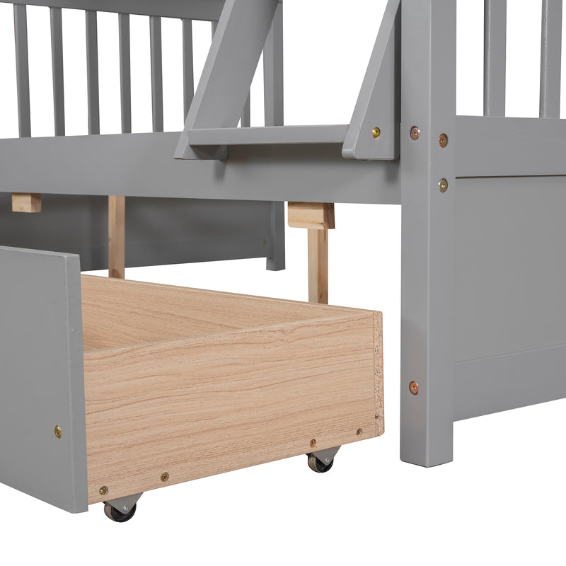 Twin-Over-Full Bunk Bed with Ladders and Two Storage Drawers(Gray){old sku:LT000165AAE}