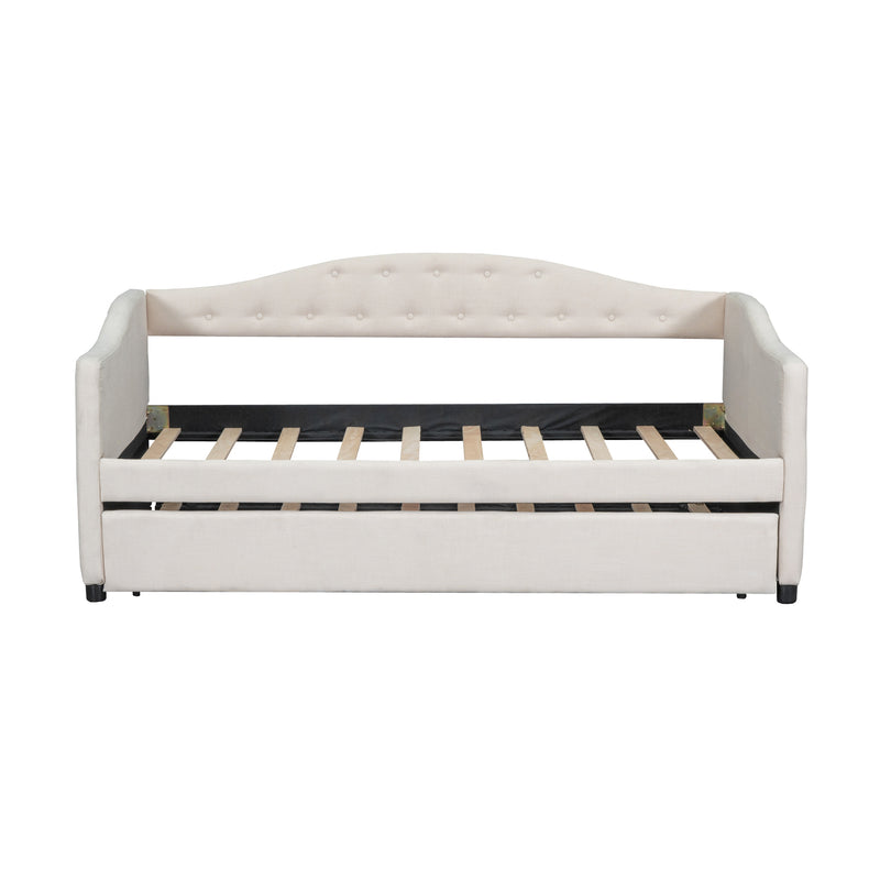 Upholstered Twin Size Daybed with Trundle, Beige