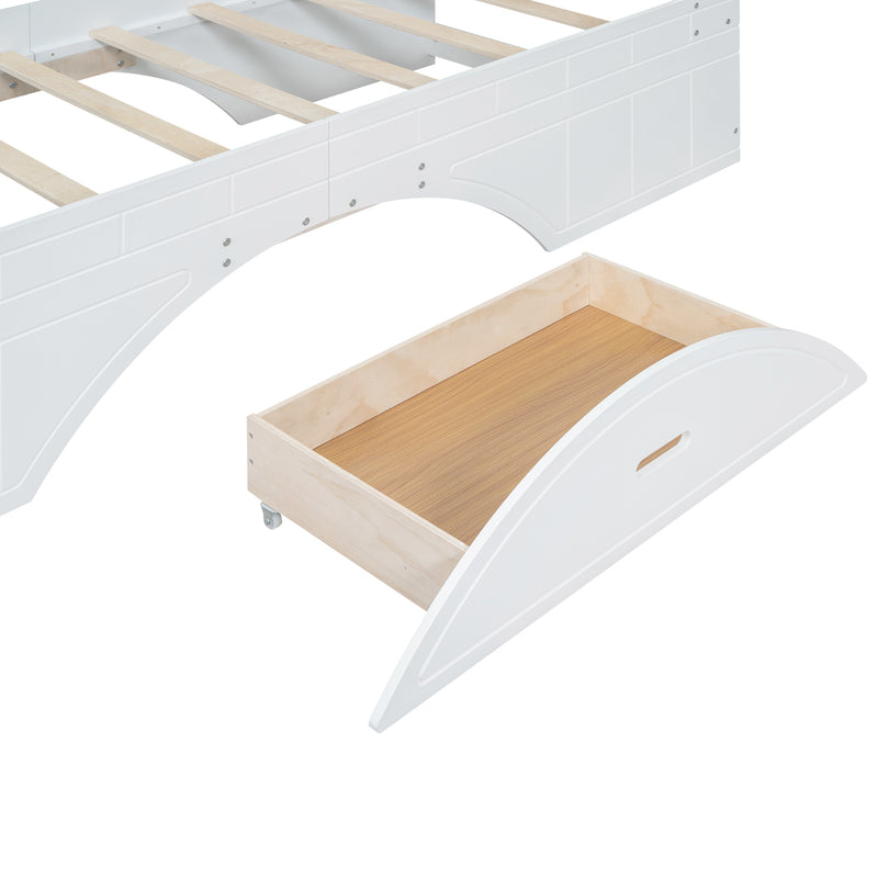 Wood Twin Size Platform Bed with 2 Drawers, Storage  Headboard and Footboard, White