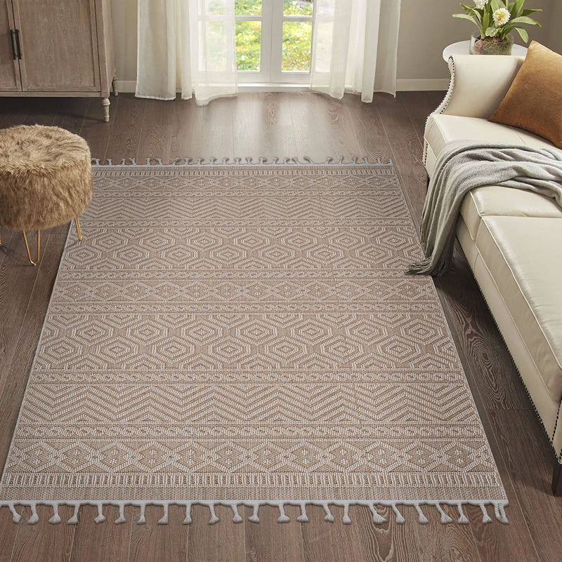 5' x 7' Geometric Indoor / Outdoor Area Rug - Mocha