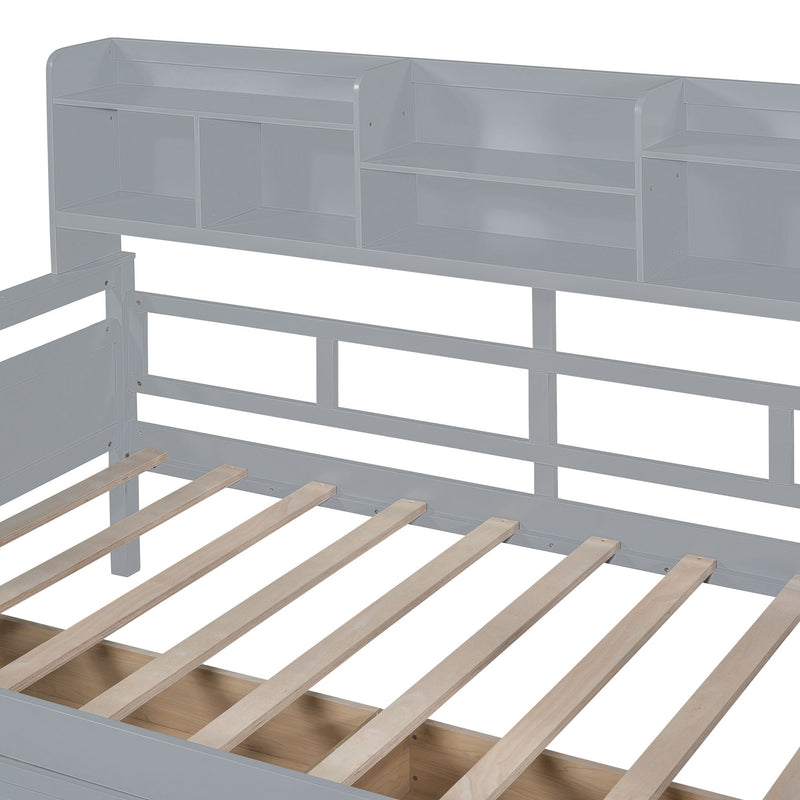 Daybed, Wood Slat Support, With Bedside Shelves And Two Drawers