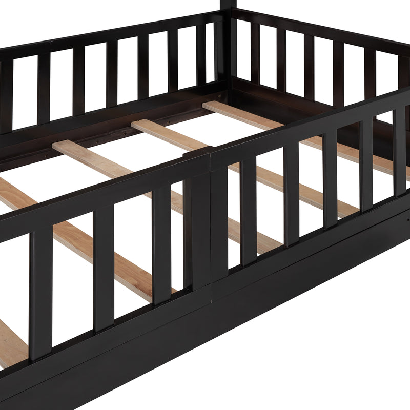 Twin Over Twin Bunk Bed with Slide and Ladder, Espresso（Old SKU:LP000009AAP）