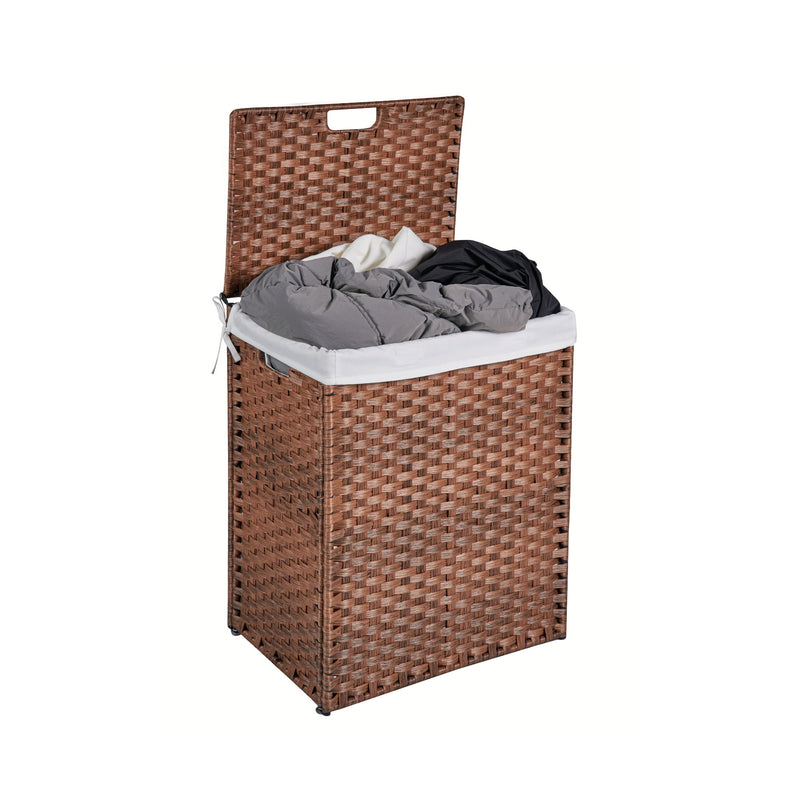 Laundry Hamper With Lid PE Rattan Powder Coating Frame Clothes Hampers With 2 Removable Bags