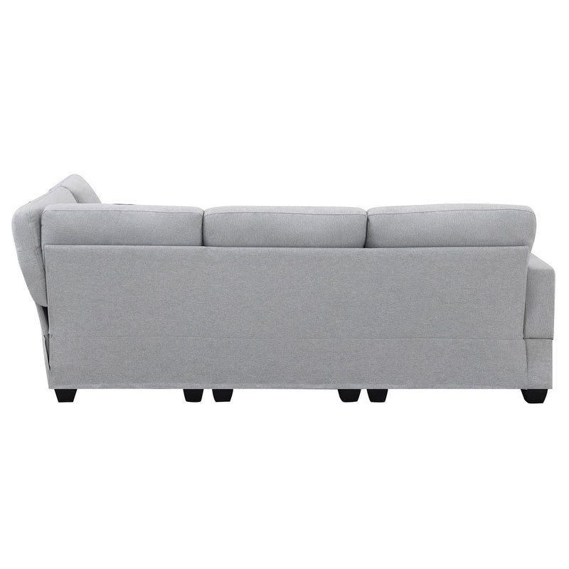 Modern Sectional Sofa, 5-Seat Modular Couch Set With Convertible Ottoman, L-Shape Linen Fabric Corner Couch Set With 2 Pillows For Living Room, Apartment, Office