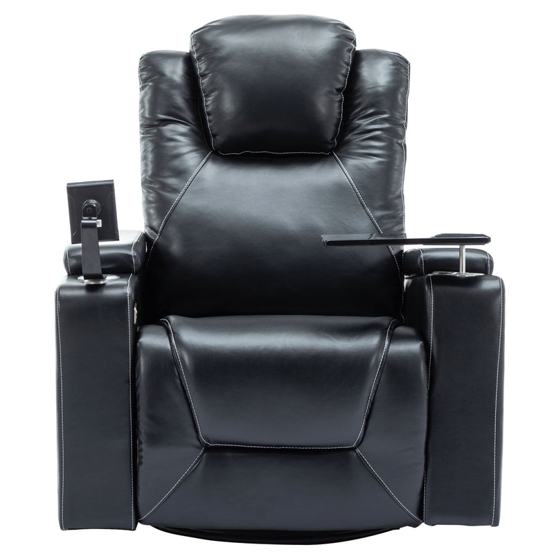 270° Swivel Power Recliner Individual Seat Home Theater Recliner With Surround Sound, Cup Holder, Removable Tray Table, Hidden Arm Storage For Living Room