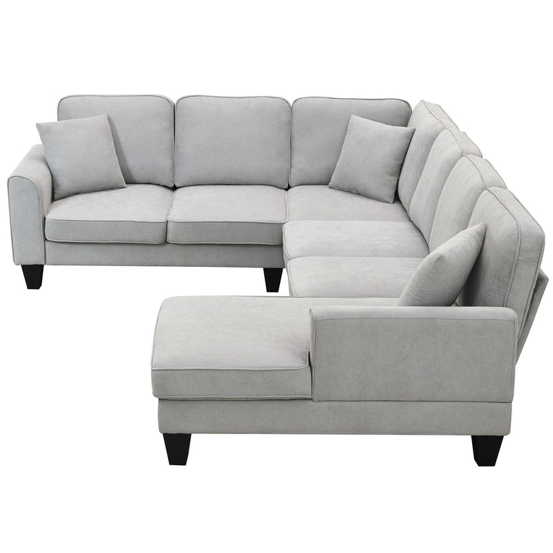 Modern U Shape Sectional Sofa, 7 Seat Fabric Sectional Sofa Set With 3 Pillows Included For Living Room, Apartment, Office