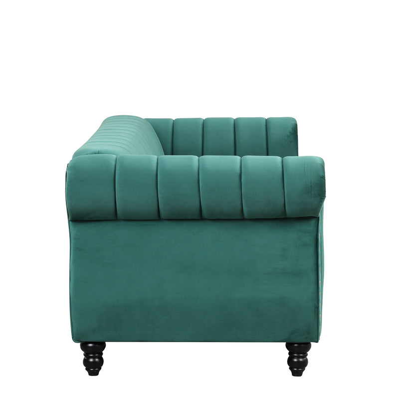 Modern Sofa Dutch Fluff Upholstered Sofa With Solid Legs, Buttoned Tufted Backrest