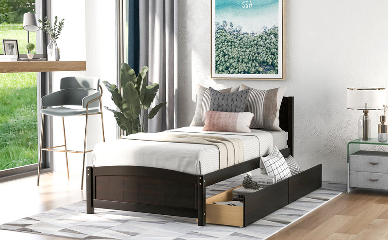 Twin Size Platform Bed With Two Drawers - Espresso