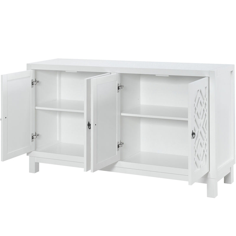 Large Storage Space Sideboard, 4 Door Buffet Cabinet With Pull Ring Handles For Living Room, Dining Room