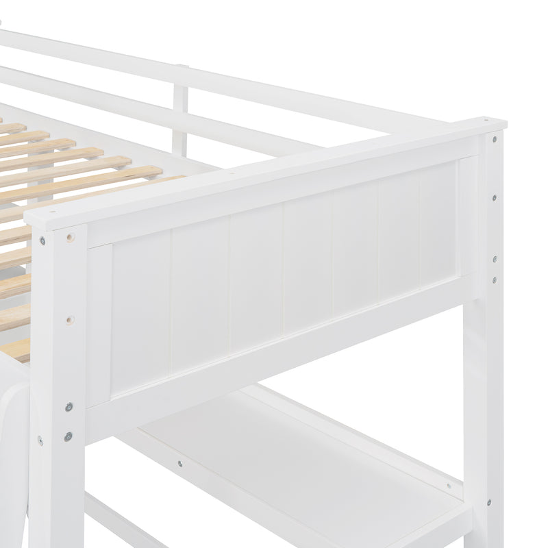 Twin size Loft Bed with Drawers and Desk, Wooden Loft Bed with Shelves - White(OLD SKU: LT001530AAK)