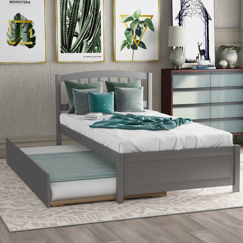 Twin size Platform Bed Wood Bed Frame with Trundle, Gray