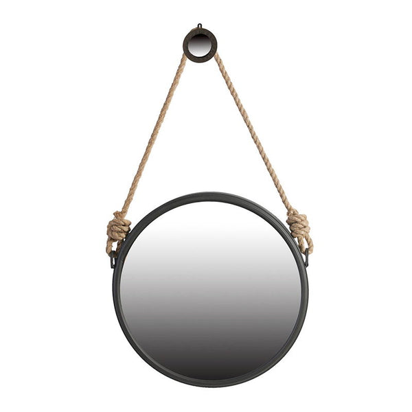 Handsome Cleveland Mirror With Rope Strap Contemporary Design Circle Mirror With Round Metal Frame For Wall Decor Bathroom, Entryway - Black / Silver