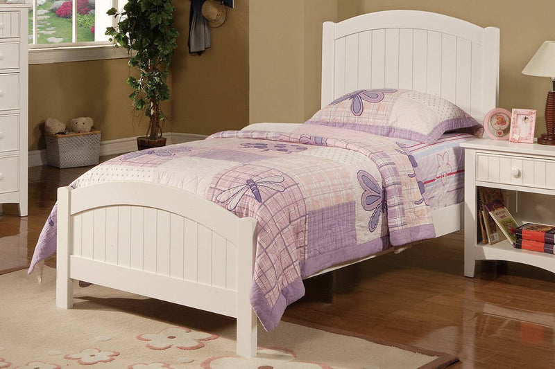 White Color Twin Size Bed Youth Bedroom Furniture Vertical Lines Carved Headboard Plywood