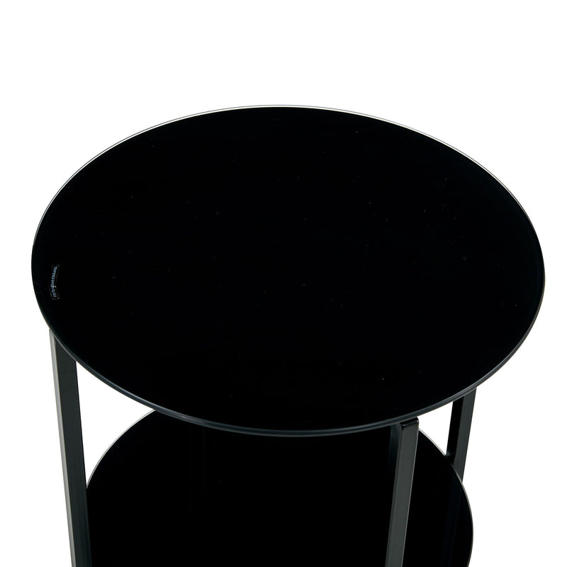 Jws-W241 Tempered Glass End Table (Set of 2) , Round Coffee Table For Bedroom Living Room Office - Black