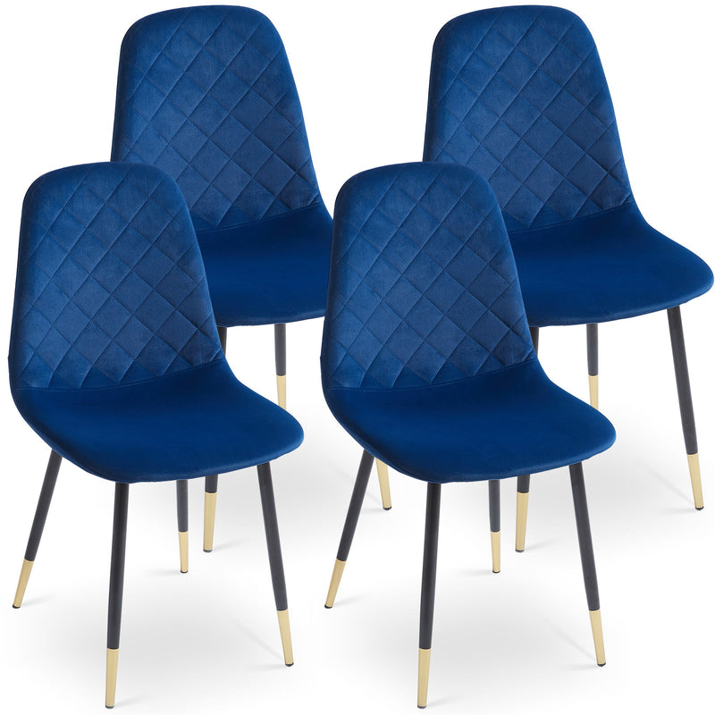 Velvet Tufted Accent Chairs With Golden Color Metal Legs, Modern Dining Chairs For Living Room, (Set of 4) - Blue