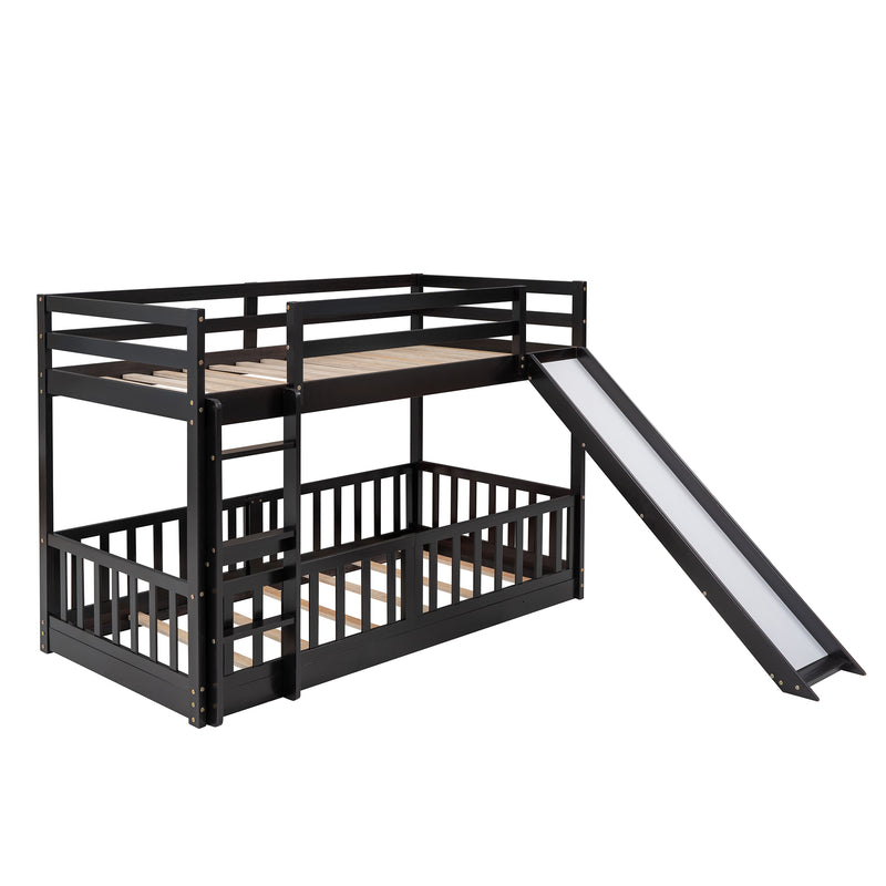 Twin Over Twin Bunk Bed with Slide and Ladder, Espresso（Old SKU:LP000009AAP）