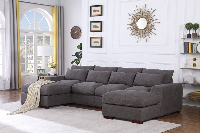 Tatman - Linen Blend Sectional With 2 Ottomans