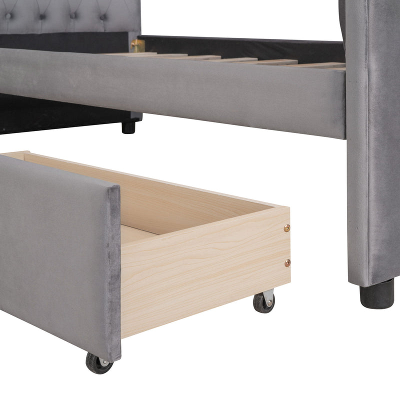 Upholstered Daybed With Drawers, Wood Slat Support