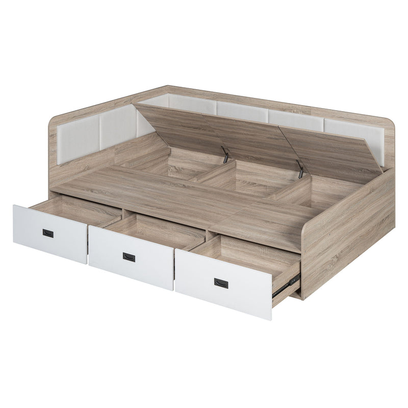 Full Size Daybed With Three Drawers And Three Storage Compartments - Nature / Beige