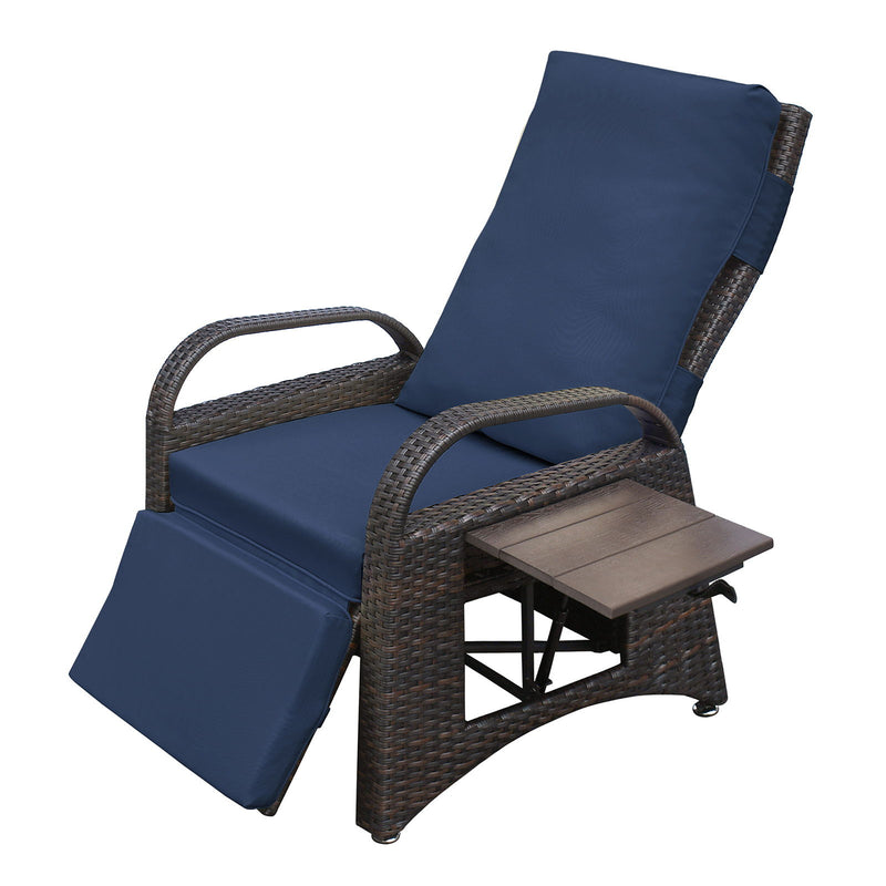 Outdoor Recliner Chair, Separate Adjustment Mechanism Pe Wicker Adjustable Reclining Lounge Chair And Removable Soft Cushion, Modern Armchair And Ergonomic For Home, Sunbathing Or Relaxation - Navy Blue