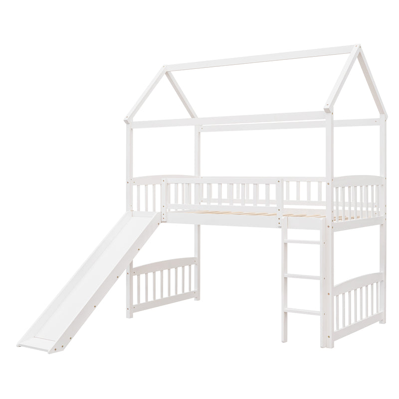 Twin Loft Bed with Slide, House Bed with Slide,White(OLD SKU :LT000212AAK)