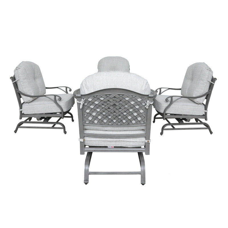 Outdoor 5 Piece Aluminum Chat High Fire Pit Set With Cushion - Golden Gauze