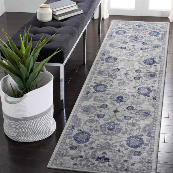 Marfi - 2' x 8' Oriental Non-Shedding Living Room Bedroom Dining Home Office Stylish And Stain Resistant Area Rug - Blue / Silver