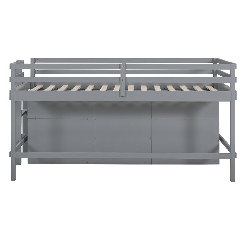 Twin Size Loft Bed with 4 Drawers, Underneath Cabinet and Shelves, Gray