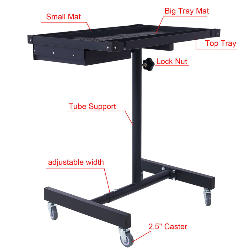 Adjustable Tear Down Work Table With Drawer For Garages, Repair Shops, And Diy, Portable, (4) 2.5" Swivel Casters, 220 Pound Capacity, Rubber Corners, Heavy Duty Steel