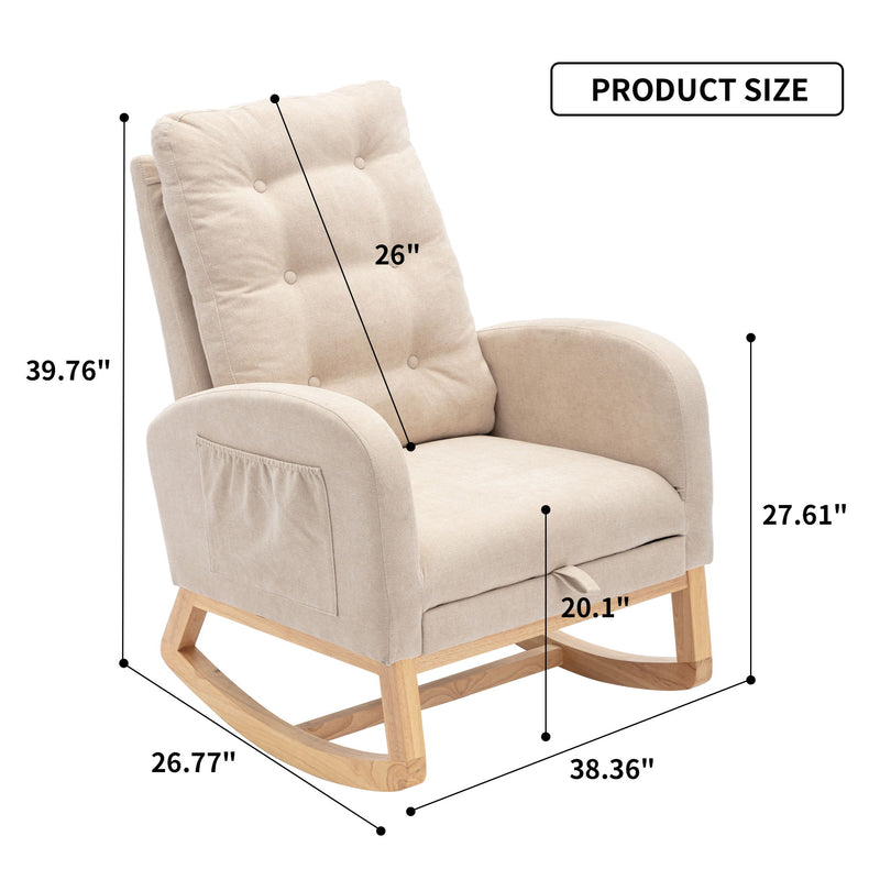 Accent Rocking Chair With Footrest High Back Rubber Wood Rocking Legs Bedroom Living Space