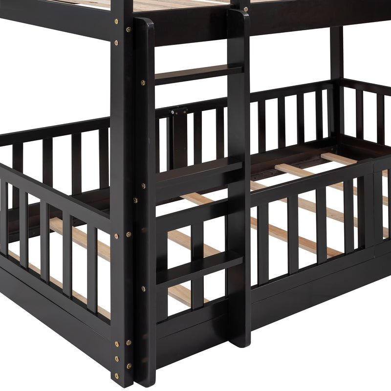 Twin Over Twin Bunk Bed with Slide and Ladder, Espresso（Old SKU:LP000009AAP）