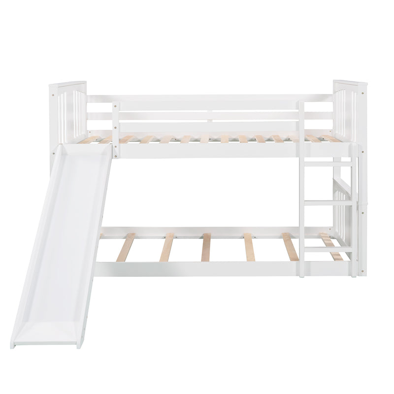 Twin Over Twin Bunk Bed with Slide and Ladder, White (Old SKU：LP000108AAK)