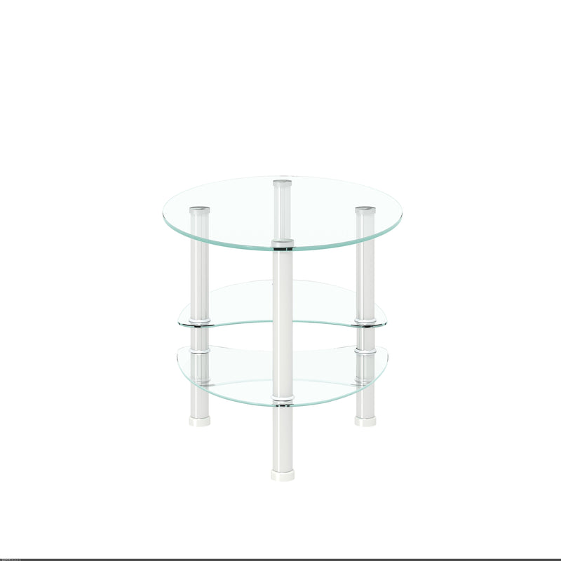 Transparent Oval Glass Coffee Table, Modern Table In Living Room Oak Wood Leg Tea Table 3-Layer Glass Table