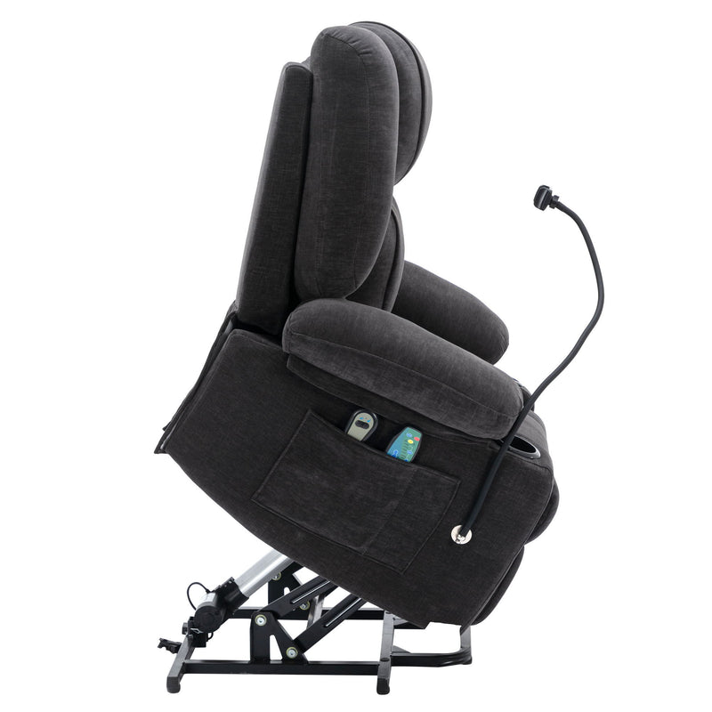 Power Lift Recliner Chair Electric Recliner For Elderly Recliner Chair With Massage And Heating Functions, Remote, Phone Holder Side Pockets And Cup Holders For Living Room